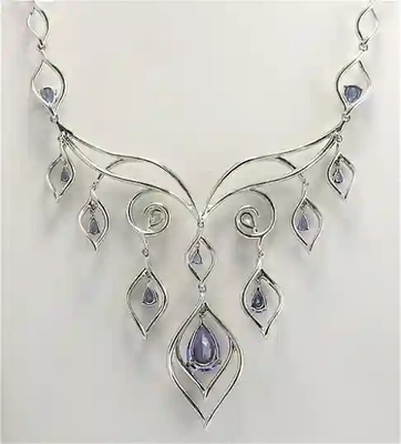 13.80 Vòng cổ kim cương và đá Tanzanite tự nhiên CTW bằng vàng trắng 14K