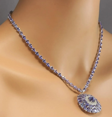 13.80 Vòng cổ kim cương và đá Tanzanite tự nhiên CTW bằng vàng trắng 14K