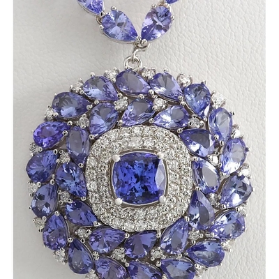 13.80 Vòng cổ kim cương và đá Tanzanite tự nhiên CTW bằng vàng trắng 14K