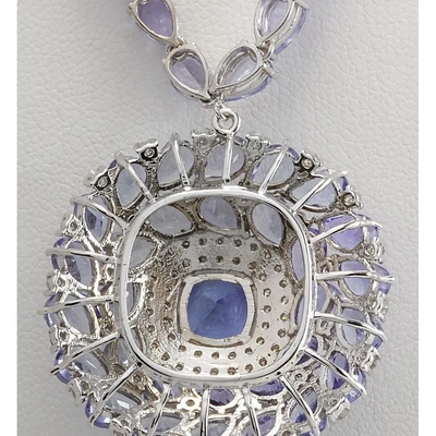 13.80 Vòng cổ kim cương và đá Tanzanite tự nhiên CTW bằng vàng trắng 14K