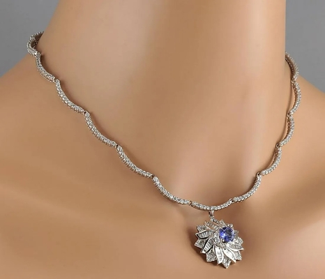 13.80 Vòng cổ kim cương và đá Tanzanite tự nhiên CTW bằng vàng trắng 14K