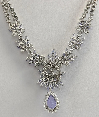 13.80 Vòng cổ kim cương và đá Tanzanite tự nhiên CTW bằng vàng trắng 14K
