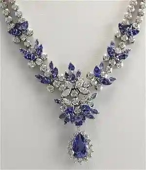 13.80 Vòng cổ kim cương và đá Tanzanite tự nhiên CTW bằng vàng trắng 14K