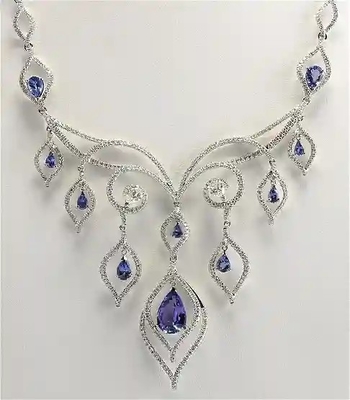 13.80 Vòng cổ kim cương và đá Tanzanite tự nhiên CTW bằng vàng trắng 14K