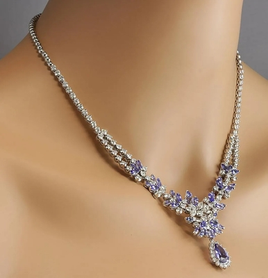 13.80 Vòng cổ kim cương và đá Tanzanite tự nhiên CTW bằng vàng trắng 14K