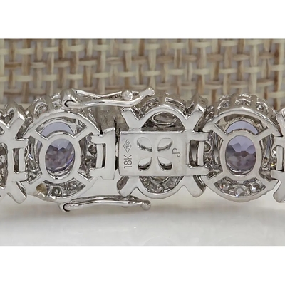 24.70 CTW Vòng tay kim cương và đá Tanzanite tự nhiên bằng vàng trắng nguyên khối 14K