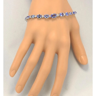 11.80 CTW Vòng tay kim cương và đá Tanzanite tự nhiên bằng vàng trắng nguyên khối 14k