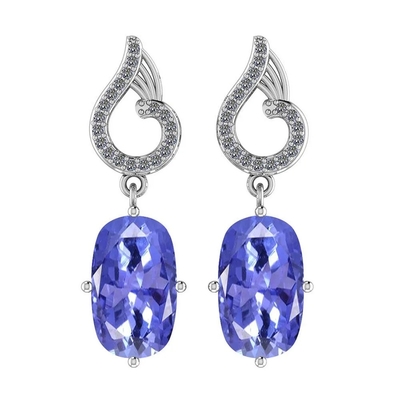 3.08 Bông tai kim cương và đá Tanzanite tự nhiên CTW Vàng trắng nguyên khối 14K