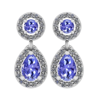 3.08 Bông tai kim cương và đá Tanzanite tự nhiên CTW Vàng trắng nguyên khối 14K