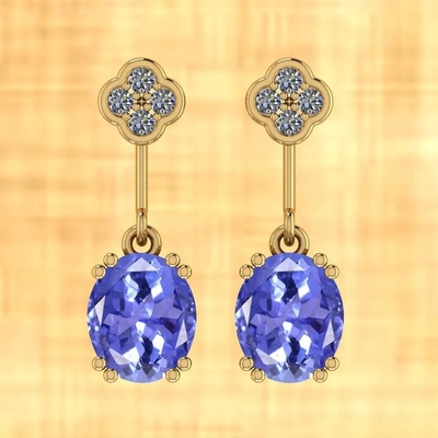 7.82 Bông tai kim cương và đá Tanzanite tự nhiên CTW Vàng hồng nguyên khối 14K
