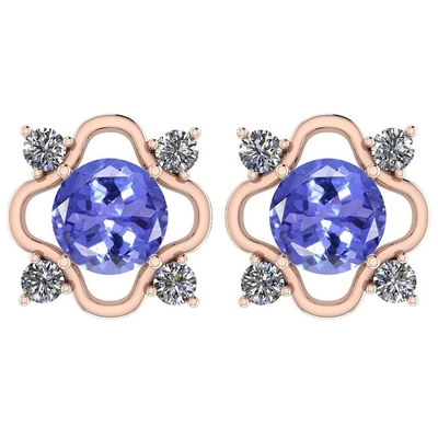 7.82 Bông tai kim cương và đá Tanzanite tự nhiên CTW Vàng hồng nguyên khối 14K