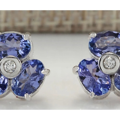 3.08 Bông tai kim cương và đá Tanzanite tự nhiên CTW Vàng trắng nguyên khối 14K