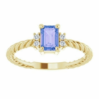 Nhẫn đính hôn dây kim cương Tanzanite 0.06CTW bằng vàng hồng 14K