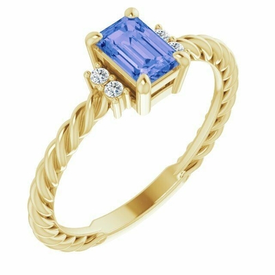 Carat Tanzanite Trang sức nhẫn bạc 0,925 Sterling với điểm nhấn kim cương trắng