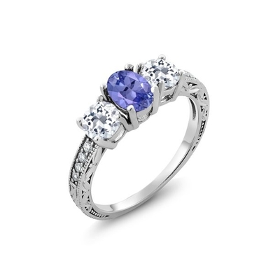 Carat Tanzanite Trang sức nhẫn bạc 0,925 Sterling với điểm nhấn kim cương trắng