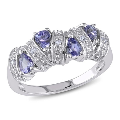 Với Nhẫn đính hôn Rhodium Tanzanite &amp; Diam.Bạc 925