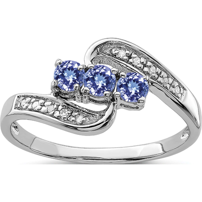Với Nhẫn đính hôn Rhodium Tanzanite &amp; Diam.Bạc 925