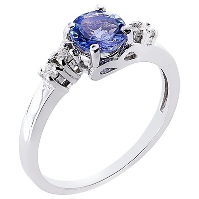 Carat Tanzanite Trang sức nhẫn bạc 0,925 Sterling với điểm nhấn kim cương trắng