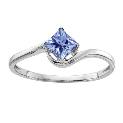 Nhẫn Đính Hôn Đá Tanzanite Tự Nhiên 4mm Princess Cut Vàng Trắng 14k