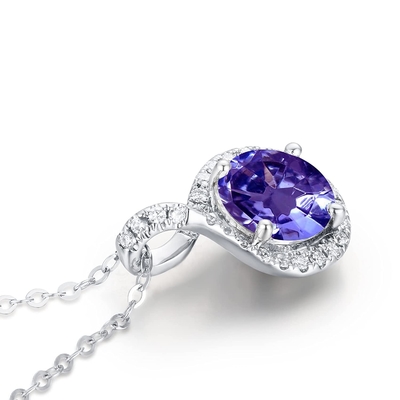 Tanzanite tự nhiên Vòng cổ mặt dây chuyền trái tim vô cực Kim cương sterling silverI 14K