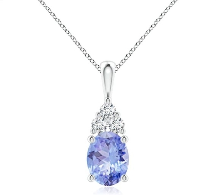 Women Girls Angara Natural Tanzanite Solitaire Pendant Necklace 14K Solid