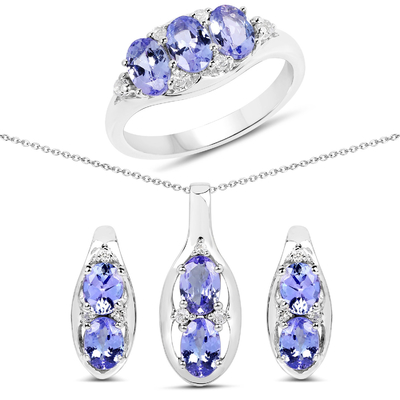 Vòng Cổ 3 Mảnh Đá Tanzanite Và Topaz Trắng Chính Hãng 3.12 Carat Bạc 925