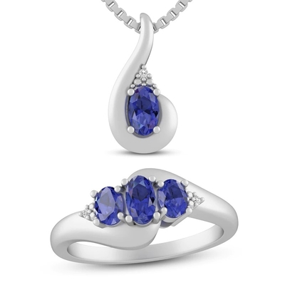 Vòng Cổ 3 Mảnh Đá Tanzanite Và Topaz Trắng Chính Hãng 3.12 Carat Bạc 925
