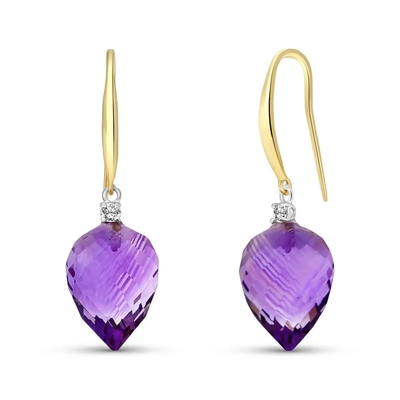 Bông tai giọt thạch anh tím &amp; kim cương bằng vàng 9ct Bông tai giọt nước cho nữ