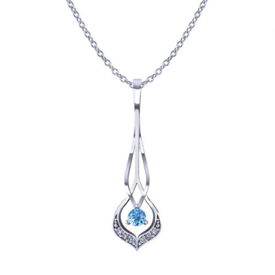 Vòng cổ kim cương Aquamarine (vàng trắng 14k, aquamarine hình quả lê 6x9mm, kim cương .10cttw.)
