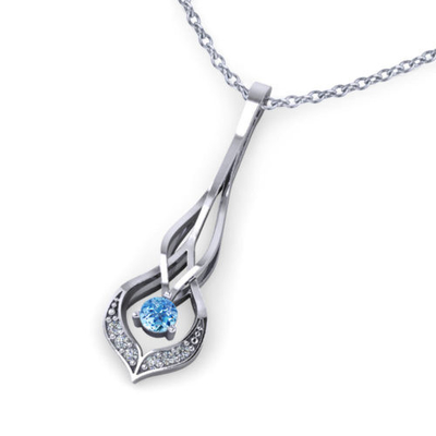 Vòng cổ kim cương Aquamarine (vàng trắng 14k, aquamarine hình quả lê 6x9mm, kim cương .10cttw.)