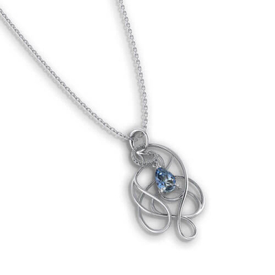 Vòng cổ kim cương Aquamarine (vàng trắng 14k, aquamarine hình quả lê 6x9mm, kim cương .10cttw.)