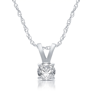 Vòng cổ mặt dây chuyền solitaire kim cương hình tròn 1/5ct Vàng trắng 14K