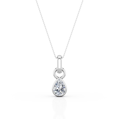 Viên kim cương cắt hình quả lê 0,33 Carat - Solitaire - Vòng cổ có mặt nạ không viền - Vàng trắng 10K