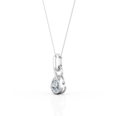 Viên kim cương cắt hình quả lê 0,33 Carat - Solitaire - Vòng cổ có mặt nạ không viền - Vàng trắng 10K