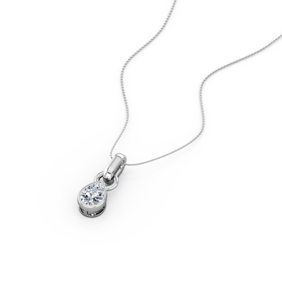 Viên kim cương cắt hình quả lê 0,33 Carat - Solitaire - Vòng cổ có mặt nạ không viền - Vàng trắng 10K