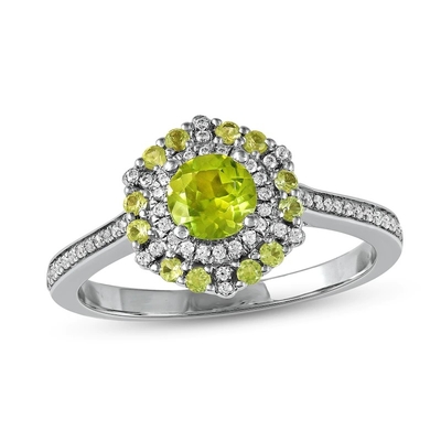 Peridot xanh lục &amp; Nhẫn kim cương 1/6 ct tw Vàng trắng 10K bằng bạc