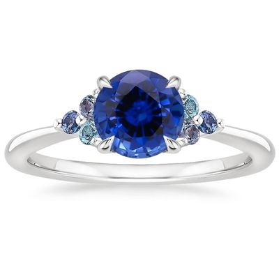 Bộ nhẫn kim cương Sapphire Secret Garden với Sapphire tròn xanh cao cấp 6mm