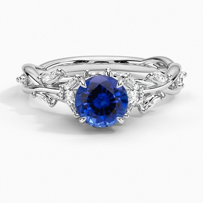 Bộ nhẫn kim cương Sapphire Secret Garden với Sapphire tròn xanh cao cấp 6mm