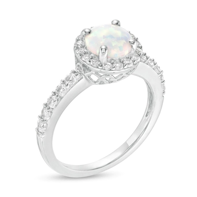 Opal hình bầu dục và 1/15 CT. T.W. Nhẫn kim cương Bypass Split Shank bằng bạc sterling