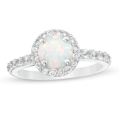 Opal hình bầu dục và 1/15 CT. T.W. Nhẫn kim cương Bypass Split Shank bằng bạc sterling