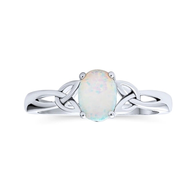 Nhẫn tạo điểm nhấn mặt thắt nút tình yêu Celtic bằng đá opal do phòng thí nghiệm hình bầu dục bằng bạc sterling