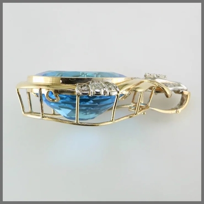 Topaz xanh cắt tròn 14K và mặt dây chuyền kim cương tăng cường cho phụ nữ