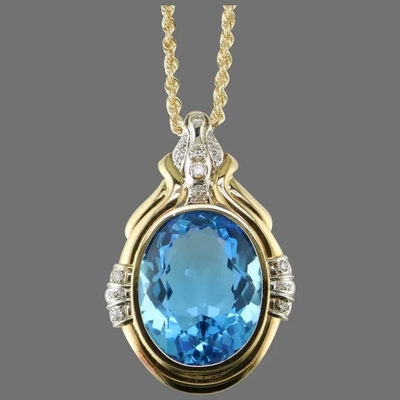 Topaz xanh cắt tròn 14K và mặt dây chuyền kim cương tăng cường cho phụ nữ