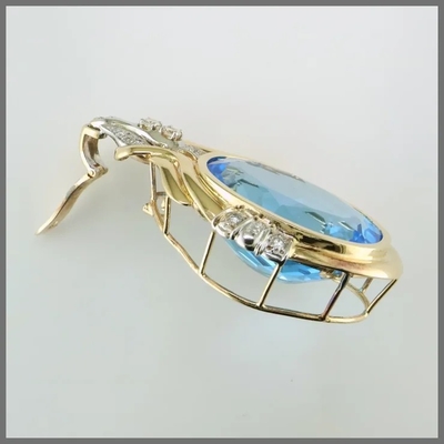 Topaz xanh cắt tròn 14K và mặt dây chuyền kim cương tăng cường cho phụ nữ