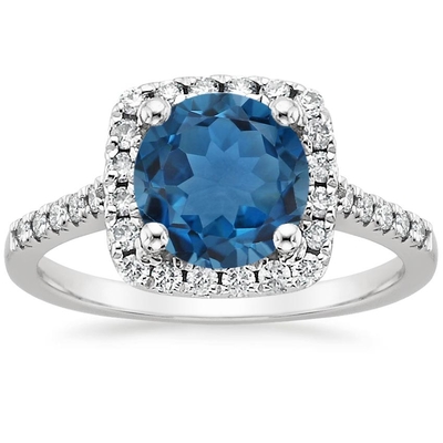Topaz xanh hình trái tim và điểm nhấn kim cương Nhẫn hứa hẹn ba viên đá Vàng trắng 10K