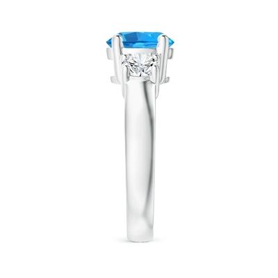 Topaz xanh hình trái tim và điểm nhấn kim cương Nhẫn hứa hẹn ba viên đá Vàng trắng 10K
