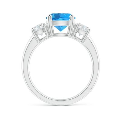 Nhẫn đính hôn 3 viên đá Topaz xanh Thụy Sĩ cổ điển và 3 viên kim cương Bạc 925
