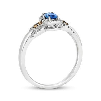 Nhẫn Sapphire cắt hình bầu dục của Le Vian 1/5 Viên kim cương Cttw Vàng 14K Vanilla