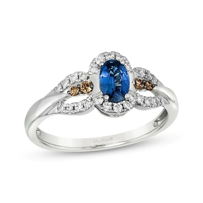 Nhẫn Sapphire cắt hình bầu dục của Le Vian 1/5 Viên kim cương Cttw Vàng 14K Vanilla