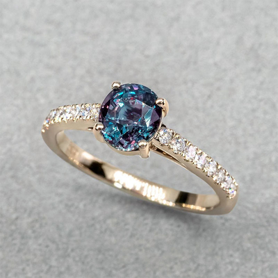 Trang sức bằng đá Alexandrite tổng hợp bằng bạc 925 Sterling, Nhẫn Alexandrite được tạo ra trong phòng thí nghiệm 8MM